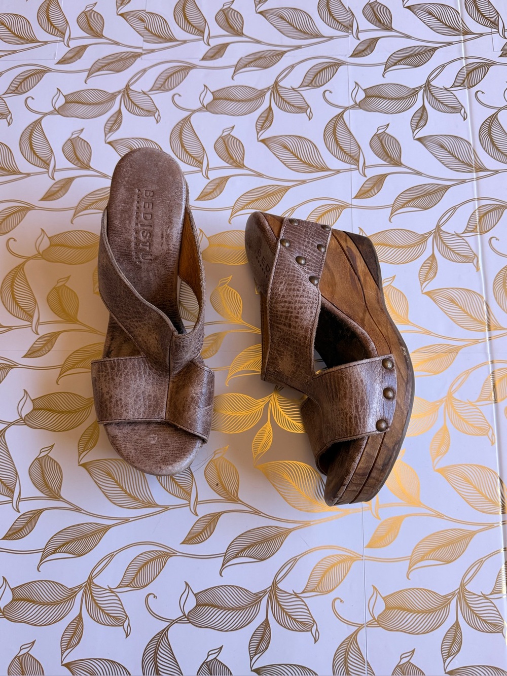 Bedstu Brown Leather Crossover Wedge Sandals size 6 - Picture 2 of 8